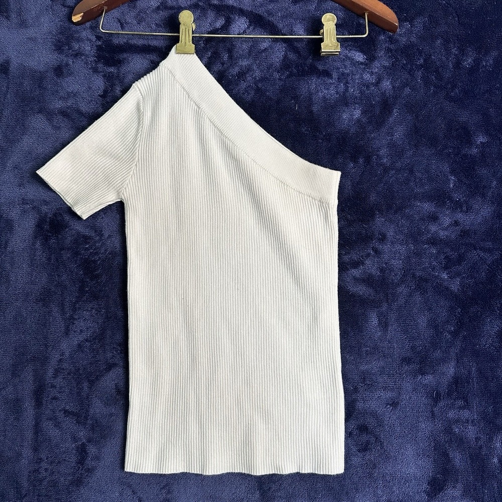 Vestique Top Blouse Size S One Shoulder Short Sleeve Ribbed White